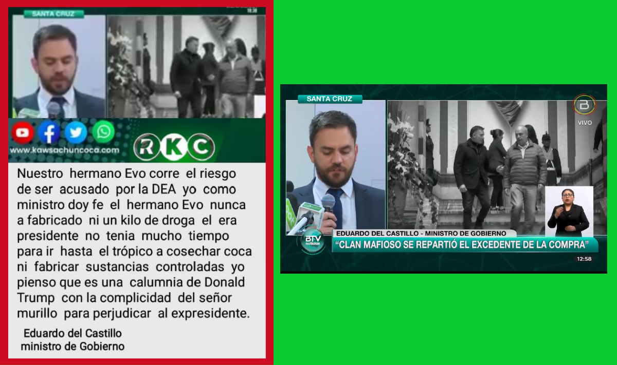 A la izquierda la imagen que coincide con un video de Bolivia TV (derecha).