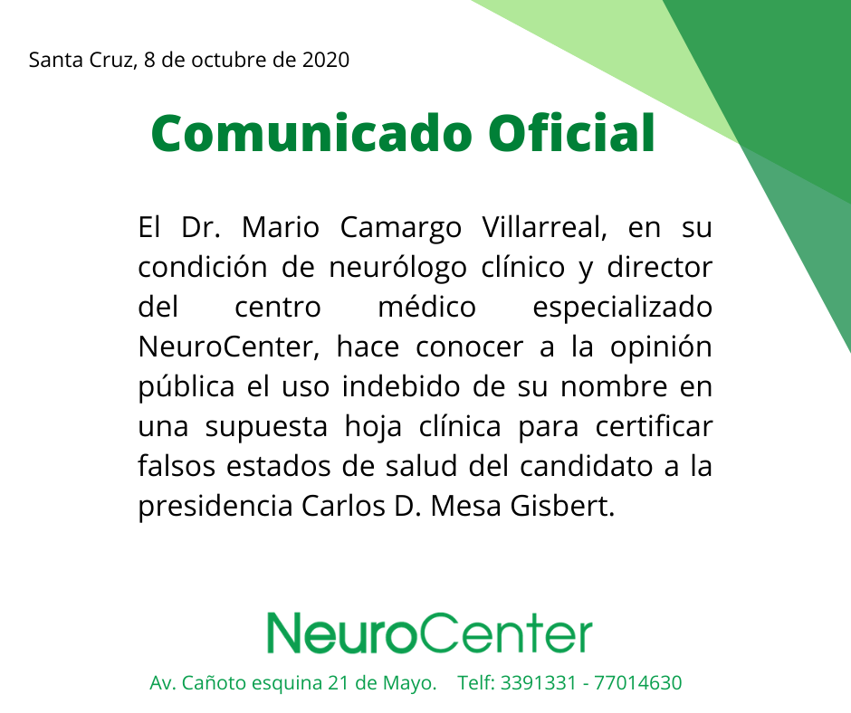 Comunicado de Camargo en Neurocenter