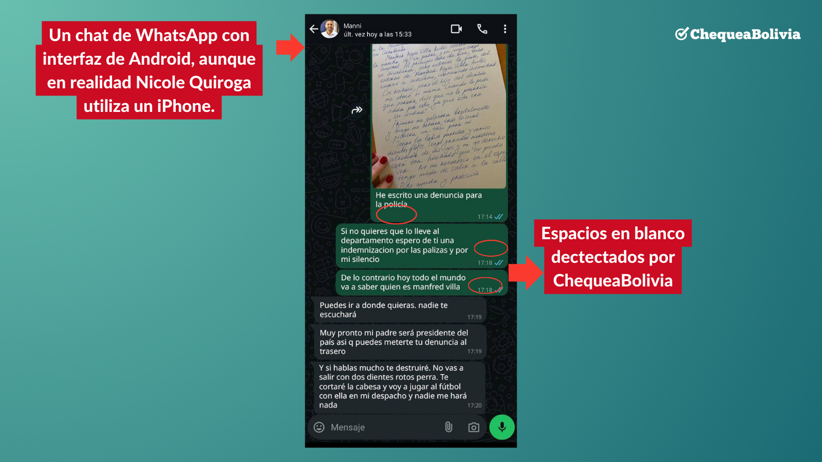 El chat falsificado que circula en redes sociales.