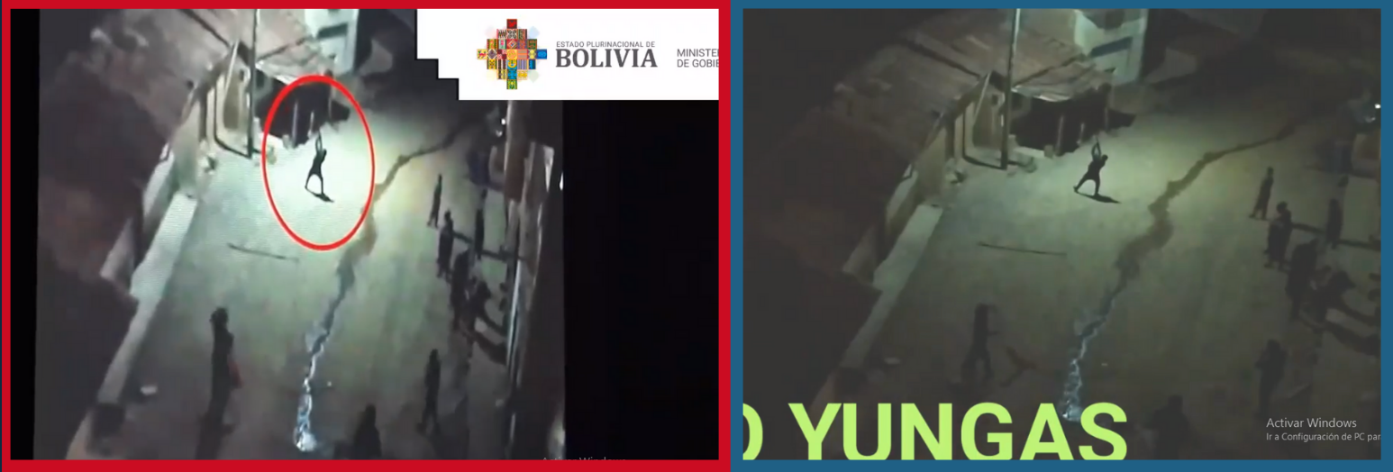 Comparación entre el video presentado por el Ministro de Gobierno (izquierda) y contenido publicado en Radio Yungas el 2020 (derecha). 