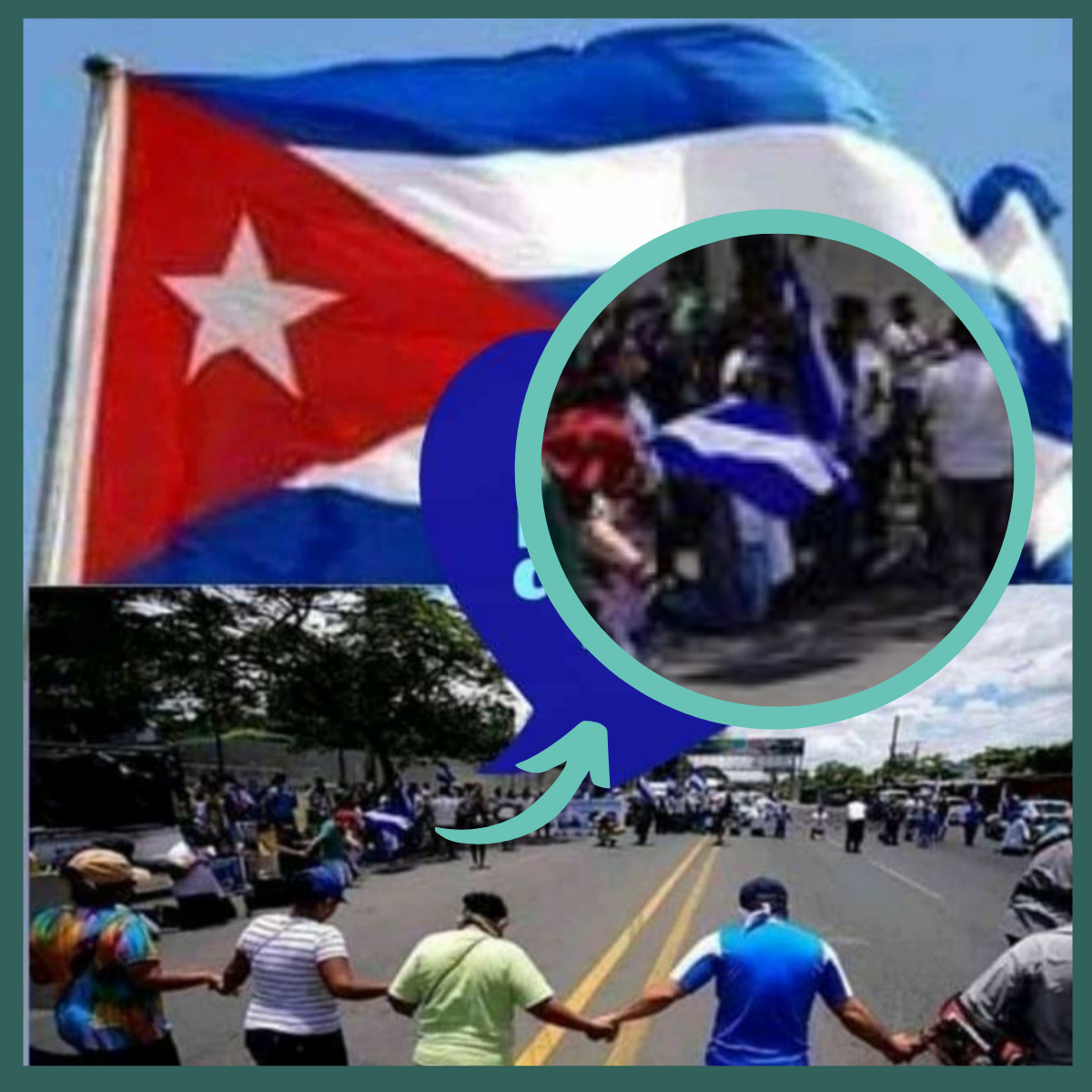 Acercamiento de la imagen que circula y muestra una bandera de Nicaragua.