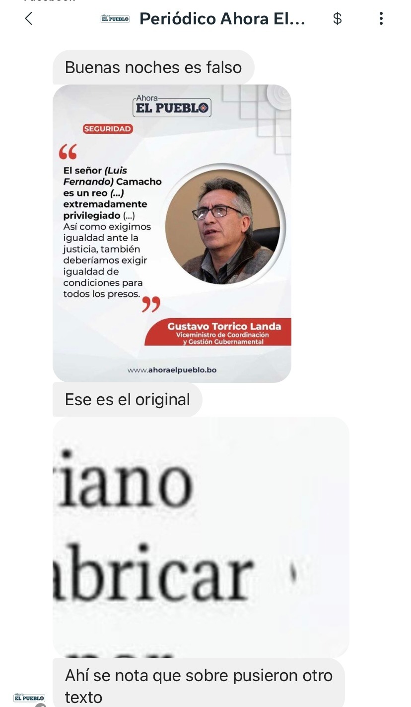 Captura de las respuestas otorgadas por el periódico Ahora El Pueblo.