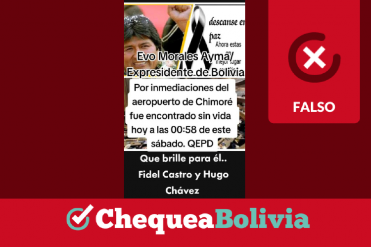 Captura del contenido de TikTok que desinforma sobre el fallecimiento de Evo Morales.