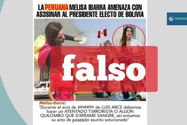 Captura de la publicación con información falsa que se comparte sobre Melisa Ibarra.  