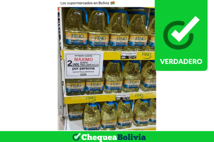 Foto viral del supermercado IC Norte que restringe la venta de la cantidad de aceite.