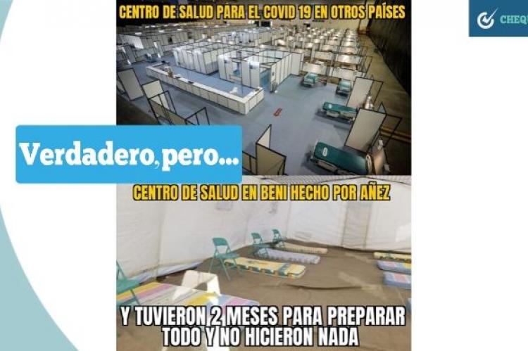 Una captura de la comparación entre el hospital provisional de México y el de Beni.