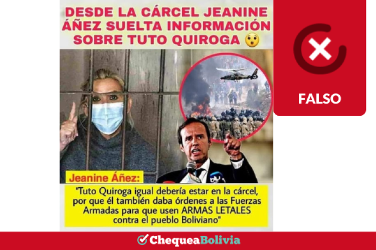 Es falso que Jeanine Áñez dijo que Tuto Quiroga “debería estar en la cárcel” por dar órdenes a las Fuerzas Armadas