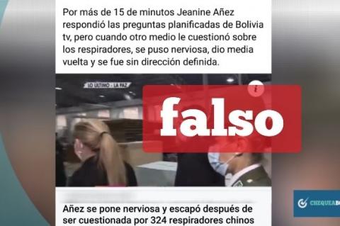 Captura de la noticia que contiene información falsa sobre la presidente Áñez. 