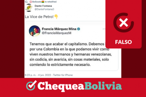 Captura del tuit falso que ahora circula en Bolivia. 
