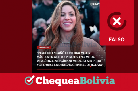 Publicación falsa que imita la línea gráfica de Unitel y difunde desinformación sobre Shakira.