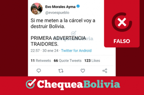 Publicación falsificada de X Evo Morales que circula en TikTok.