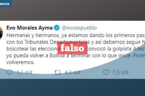 Supuesta publicación de la cuenta de Evo Morales en Twitter.
