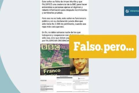 Captura de la publicación que se comparte en Facebook y acusa a Franco Gamboa de falsificar una credencial de la BBC. 