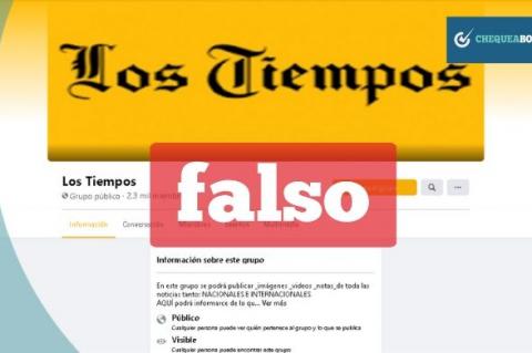 Captura del grupo falso de Los tiempos en  Facebook. 