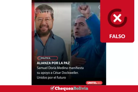 Es falso que Unitel haya publicado que Doria Medina manifestó su apoyo a Cesar Dockweiler