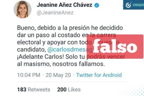 Tuit falso de Jeanine Áñez