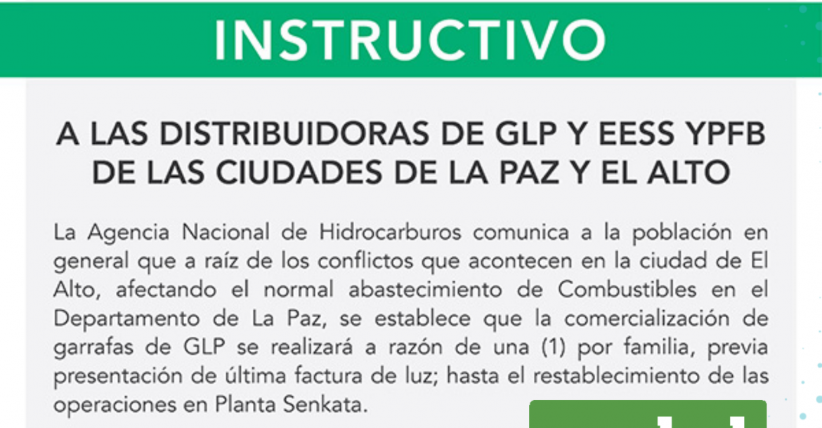Comunicado sobre el abastecimiento de GLP en La Paz. 