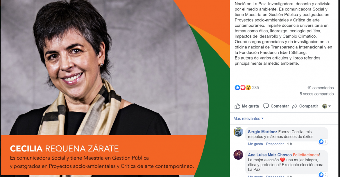 La verdadera candidata a senadora por La Paz de Comunidad Ciudadana.